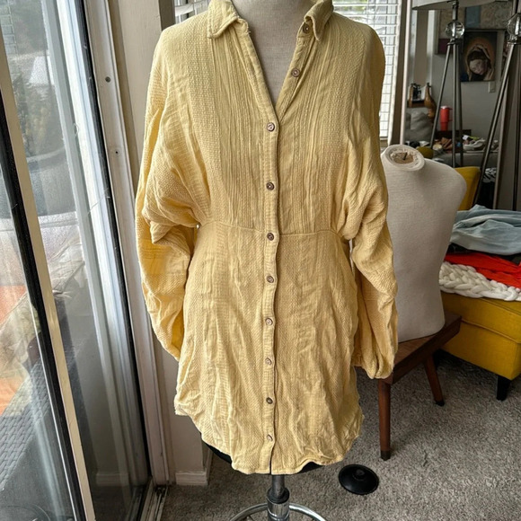 Free People Moni Mini Dress Endless Summer Textured Tie Yellow Size M - Picture 4 of 9